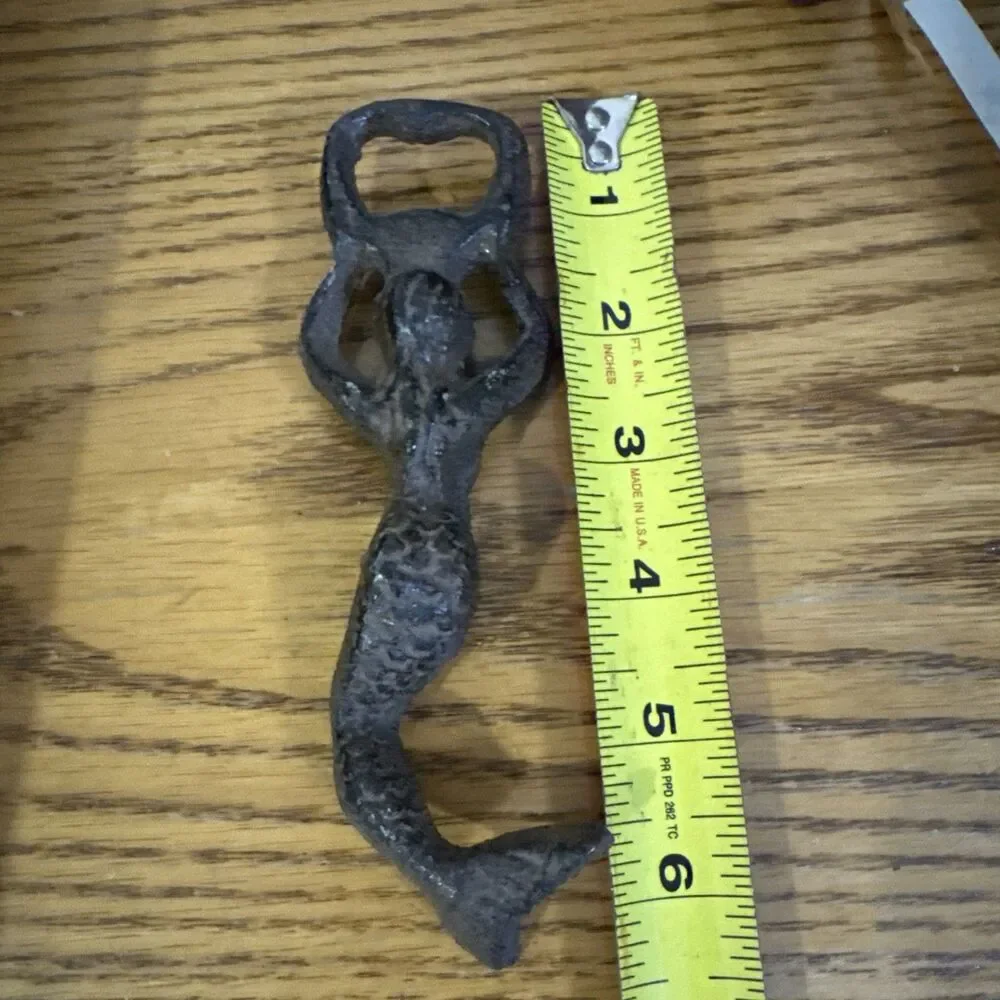 Vtg Cast Iron Mermaid Bottle Opener 6 Inch Nautical Sailing Man Cave Tiki Bar